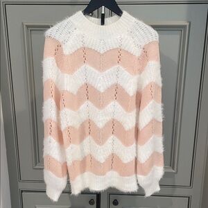 Molly Bracken’s Chevron Knit Sweater - Peachy Pink & White